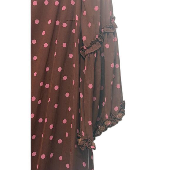 NWT Maison Tara Boho Fit Flare Chiffon Dot Print Dress 3/4 Sleeve Mocha Rose 14 - Picture 4 of 9